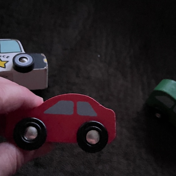 Wooden Toy Car Set - Police, Red, and Green Cars - Picture 4 of 5